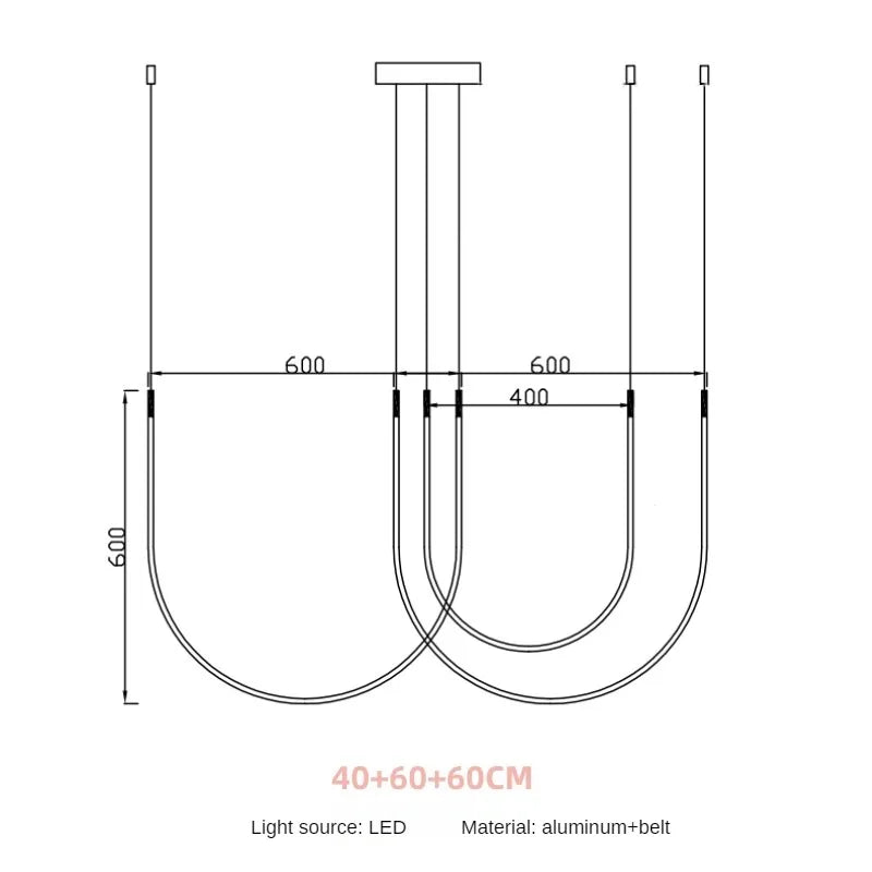 Living Room Study Modern New Lines U shaped Designer Restaurant Exhibition Hall Chandelier LED Industrial Wind Belt Creativity