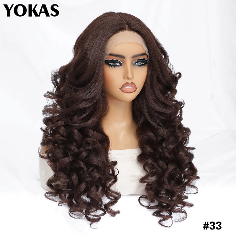24 Inch Synthetic Lace Front Wigs For Black Women Curly Afro Lace Wigs for Afro Women Chocolate Brown Lace Front Wigs For Woman