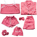 Spring Autumn 7 Pieces Set Silk Elegant Women Pajamas Print Shorts Long Sleeve Top Elastic Waist Pants Lounge Sleepwear