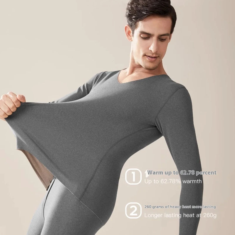 New Cashmere Silk Thermal Underwear Set Men's Non-marking Double-Sided Brushed Wool De Velvet Fall Coat and Pants Homewear