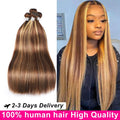 Highlight Bone Straight 100% Human Hair Bundles P4/27 Honey Brown 2 3 4 Bundles Raw Virgin Brazilian Hair Weave Bundles 24 Inch