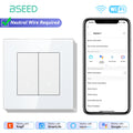 BSEED WIFI Light Switch 1/2/3/4Gang 2Way Smart Click Button Switch Glass Panel White LED Indicator Tuya Smart Life Alexa Control