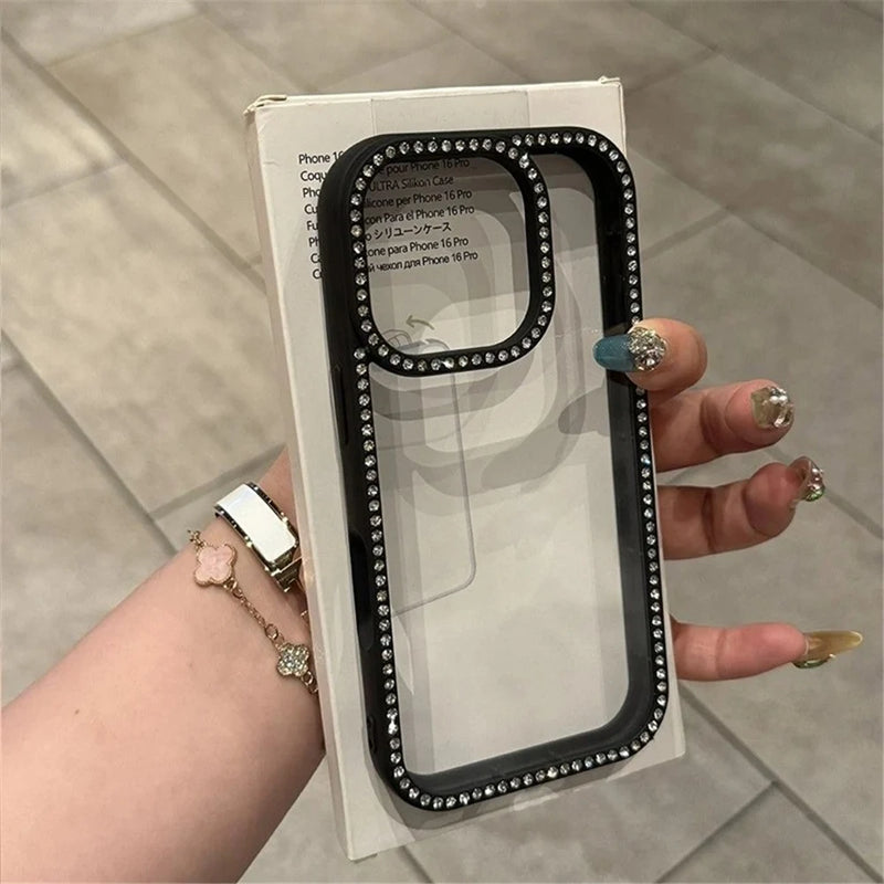 Luxury Transparent Diamond Jewelled Phone Case For iPhone 12 13 14 15 16 17 Pro Max Plus Glitter Clear Bumper Back Cases Cover