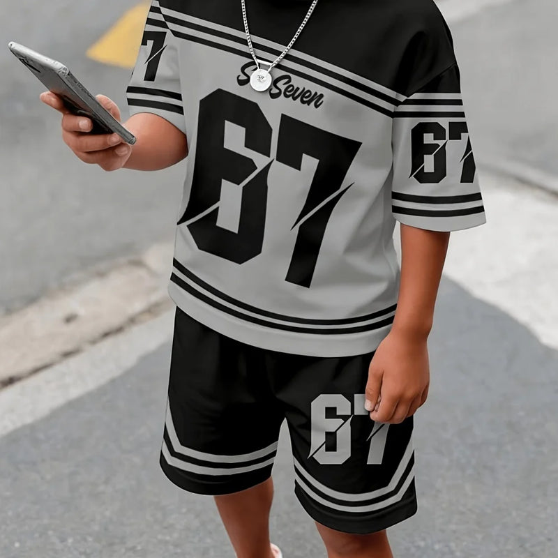Boys' Outfit Number 67 Mosaic Print T - Shirt Shorts Suit - View 10 | SAMAG