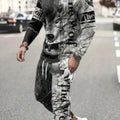 Fashionable men's summer new cool lion print comfortable and breathable round neck long pants set outdoor street | SAMAG