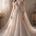 Elegant A - Line Sheer Crystal Bead Women's Wedding Dress - View 3 | SAMAG