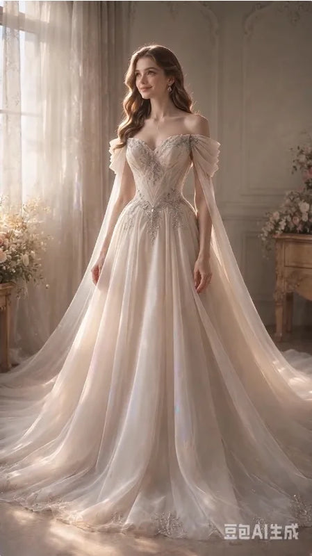 Elegant A - Line Sheer Crystal Bead Women's Wedding Dress - View 3 | SAMAG
