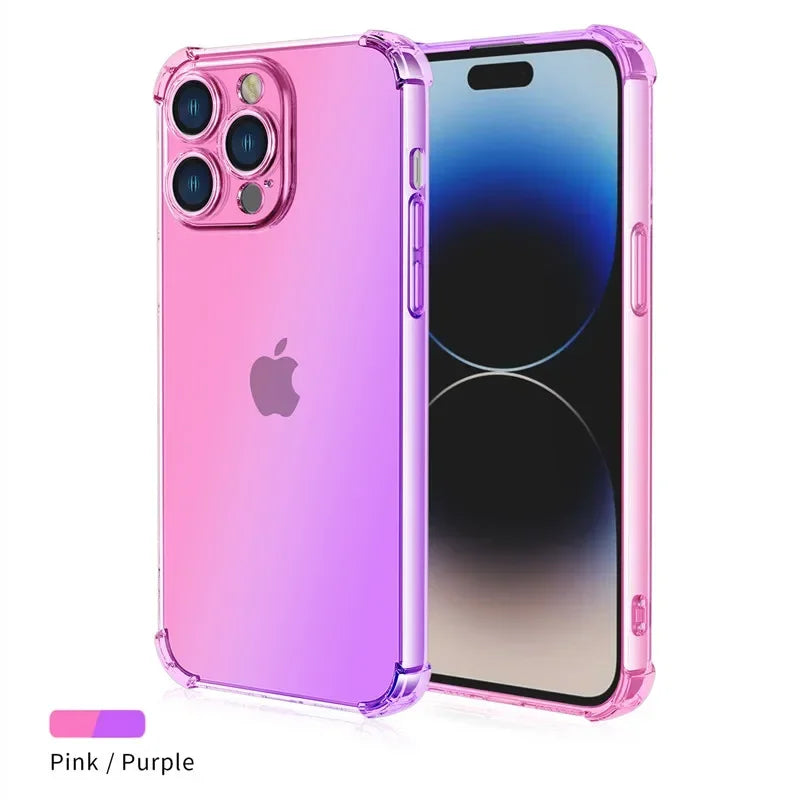 Gradient Airbag TPU Case For iPhone 16e 15 Pro Max 14 13 12 Mini 11 XR XS SE 8 7 Plus Cover Shockproof Fundas Coque Shell Capa