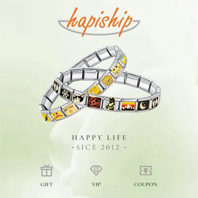 Hapiship Women's Jewelry DIY 9mm Width Itanlian Elastic Charm Bracelet Fashion Stainless Steel Bangle ST - Visuel 6 | SAMAG