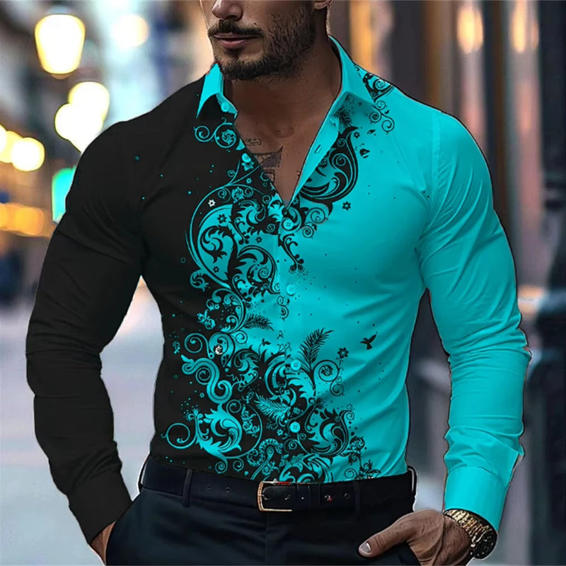 Men'S Stylish Red Floral Print Dress Shirt - Casual Long | SAMAG