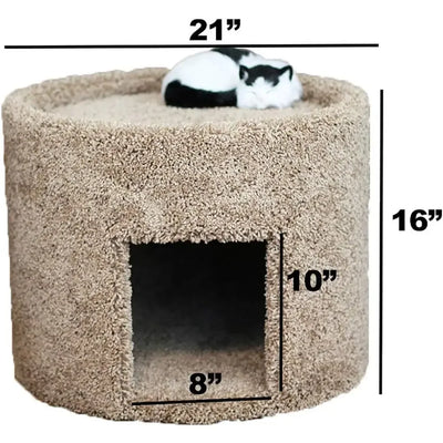 Large Brown Carpeted Cat Bed and House