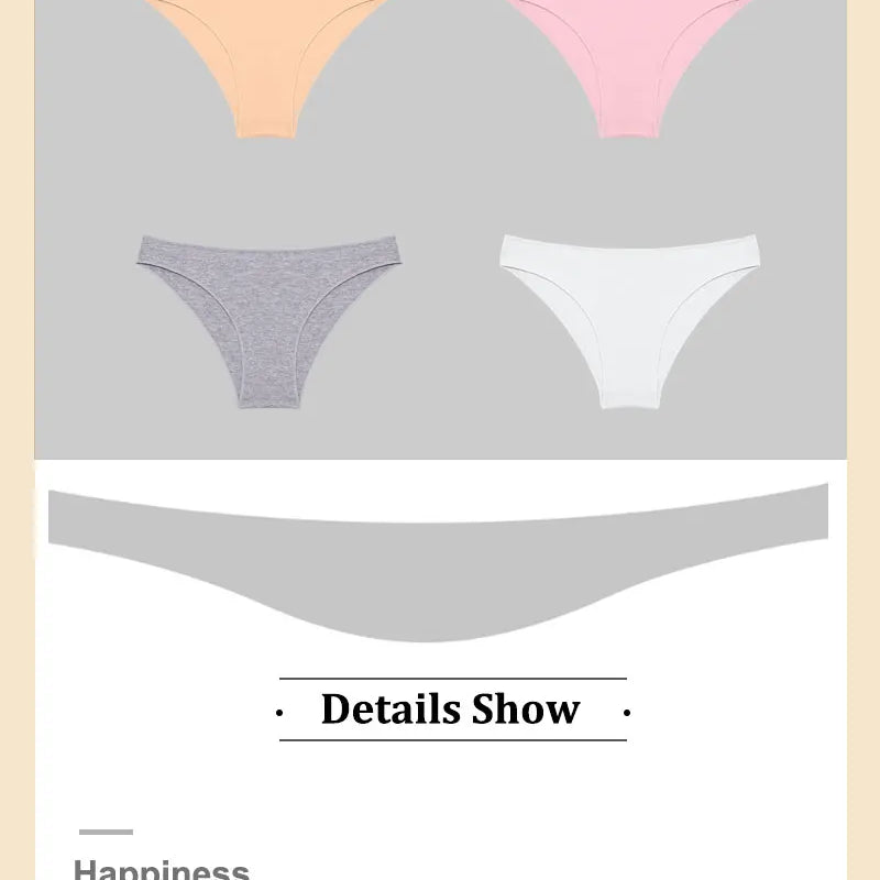 6pcs Cotton Women's Lingerie M-XXL Solid Seamless Panties Sexy Breathable Low-Waist Briefs Female Soft Comfortable Underpants
