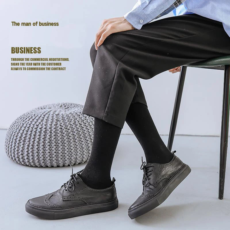 Men Long Socks Knee High Cotton Solid Business Soft | SAMAG