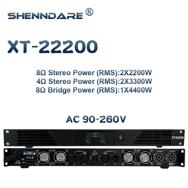 ShennDare XT22500 Professional Power Amplifier 2x2400W 8ohm DJ Subwoofer Amplifier 2 Channel Class D 2X3600W 4Ohm Speaker Preamp