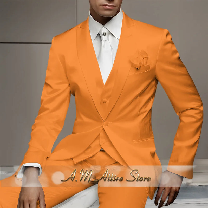 Men's Wedding Party Suits 3 Piece White Satin Mikado Jacket Vest Pants Set for Summer Banquet Party Father Gift Tailored Fit