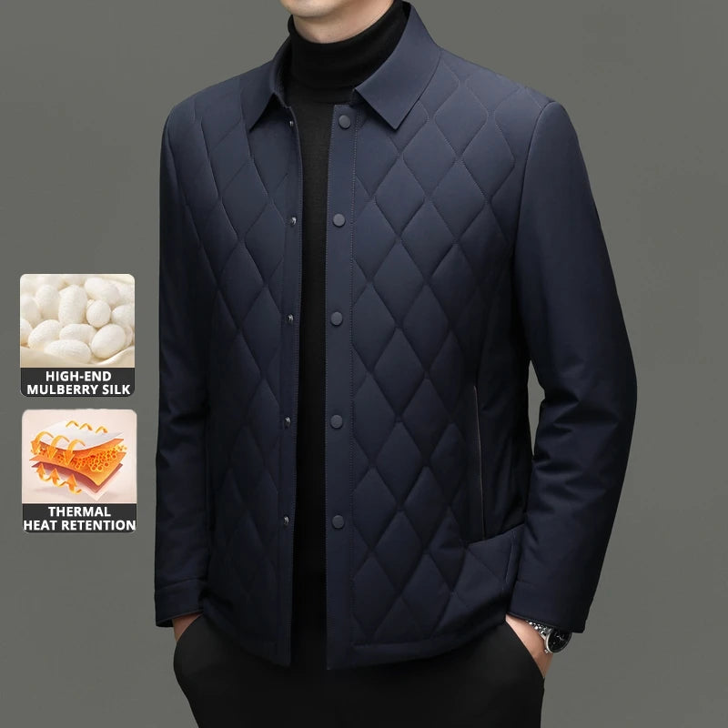 High End Mulberry Silk Lapel Collar Light New Brand Fashion Autumn Parka Jacket Men Business Winter Casual Windbreaker Coats