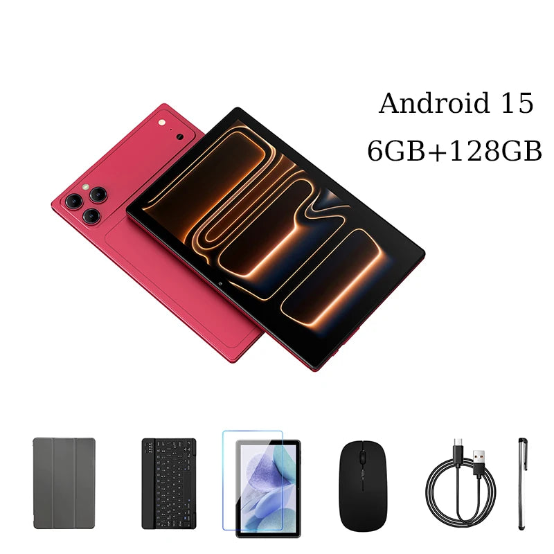 2026 Android 15 Tablet 10.1" Octa-Core 6GB RAM 128GB ROM 6000mAh Battery WiFi 5 Bluetooth 5.0 GPS With Case Keyboard Mouse