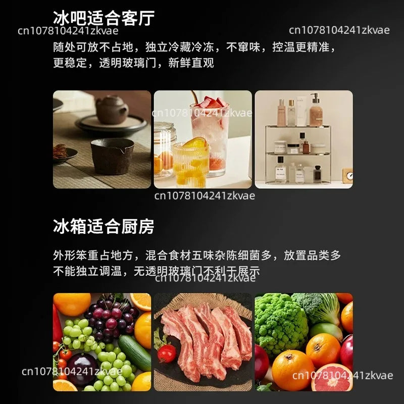 Small Refrigerator, Hotel Refrigerated Ice Bar, Small Freezer, Transparent Door, Refrigerator Wine Cabinet, Silent Hotel Small