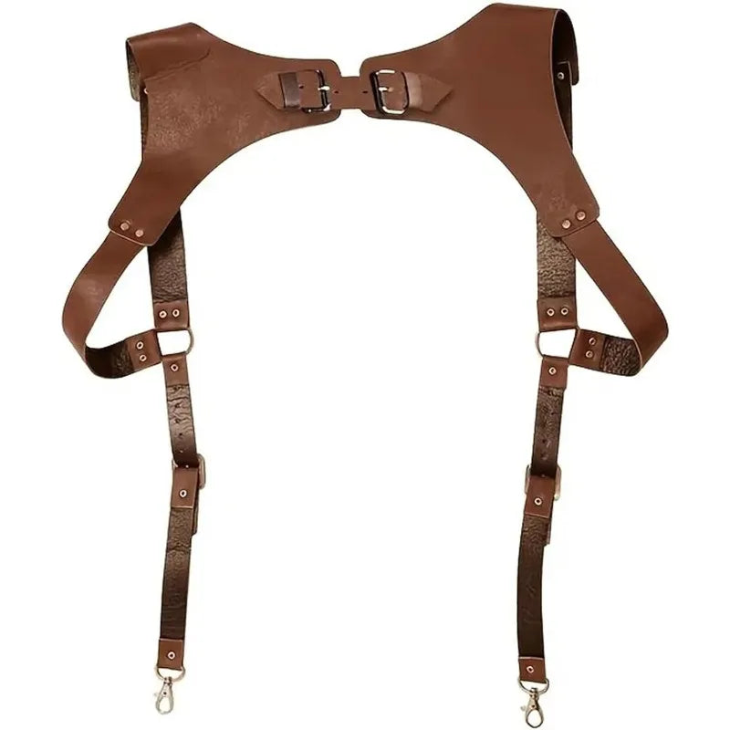 Mens Leather Chest Chain Suspender Harness Belt, Sexy Bondage Straps Crop Top, Punk Gay Club Costume (Straps-Brown)
