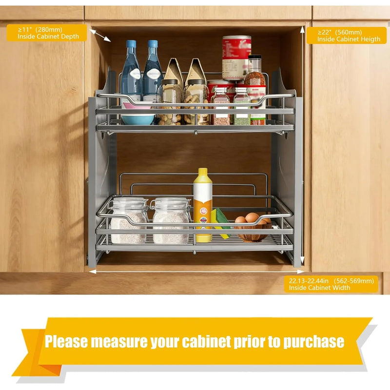 2 - Tier Pull Down Storage Shelf Organizer For Upper Kitchen Cabinets Dark Grey Easy Installation Max Load - View 4 | SAMAG