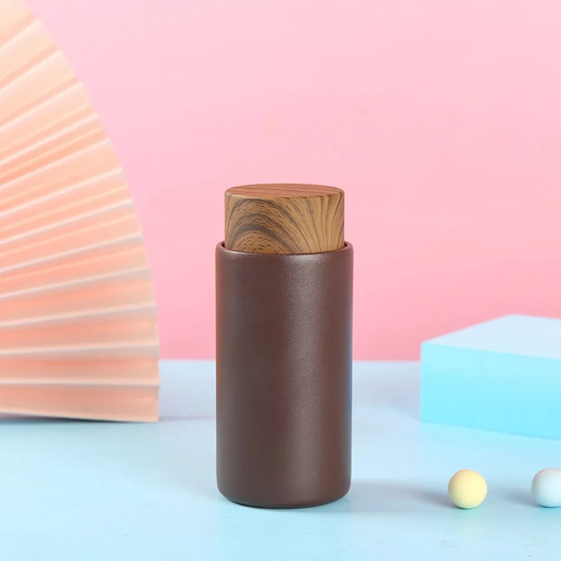 Cute Leak-Proof Stainless Steel Thermos Mug Mini 260ml Vacuum Insulated Cup Wood Grain Lid Portable Thermal Water Bottle Office