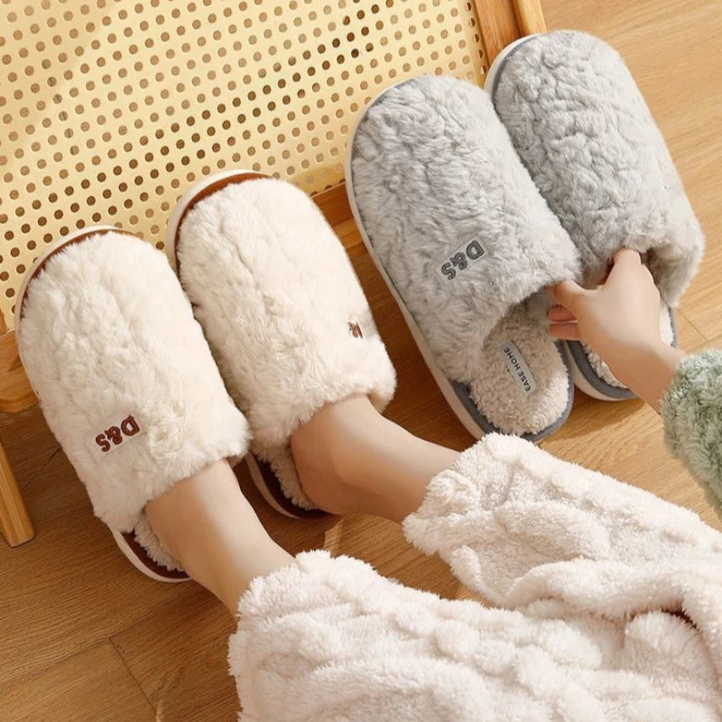Women's Winter Plush Slippers - Thick Sole Fleece-Lined House Shoes, Anti-Slip Durable Indoor/Outdoor Warm Cotton Home Slides