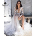 Sexy Appliques A Line Wedding Dresses Deep V Neck - View 4 | SAMAG
