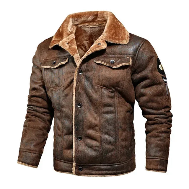Men's Leather and Fur One-piece for Autumn and Winter 2024.  Fashionable Fleece-lined Fur Workwear Casual Coat.
