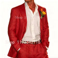 Beige Linen Men Suits 2 Pieces Beach Wedding American Style Jacket with Pants Formal Groom Tuxedos Male Suits (Blazer+Pants)