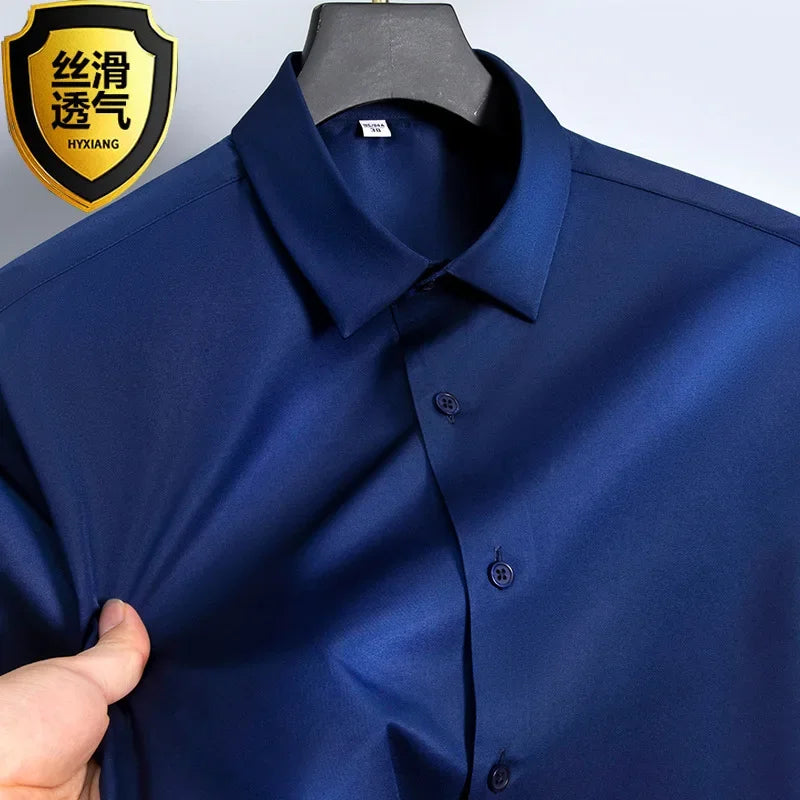 Summer shirt, men's white glossy non ironing wrinkle | SAMAG