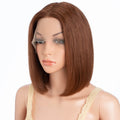 Lekker 100% Human Hair Wig Highlight Brown Long Pixie Straight Bob Middle Part Lace Front For Women Brazilian Remy Hair Glueless