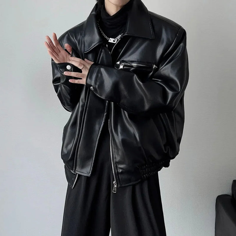 American PU Leather Coat Bomber Men Autumn Leather Men's Lapel Zipper Biker Men Clothing Coat Streetwear