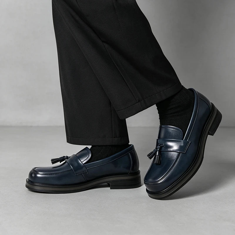 Men Square Toe Tassel Loafers Slip On Leather Dress Shoes Classic Business Formal Wedding Office Casual Non Slip Moccasins