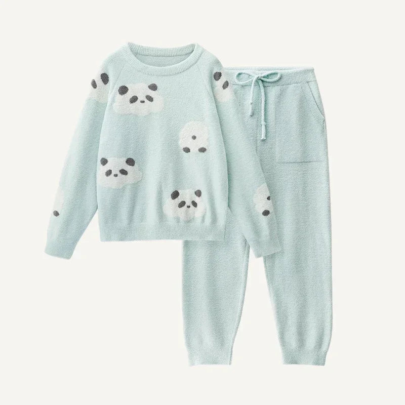 SUJIIN Women's Cute Pajamas Sets Autumn Winter Panda Graphic Sleepwear for Women Men Couple Loungewear Suit Home Clothes SH001