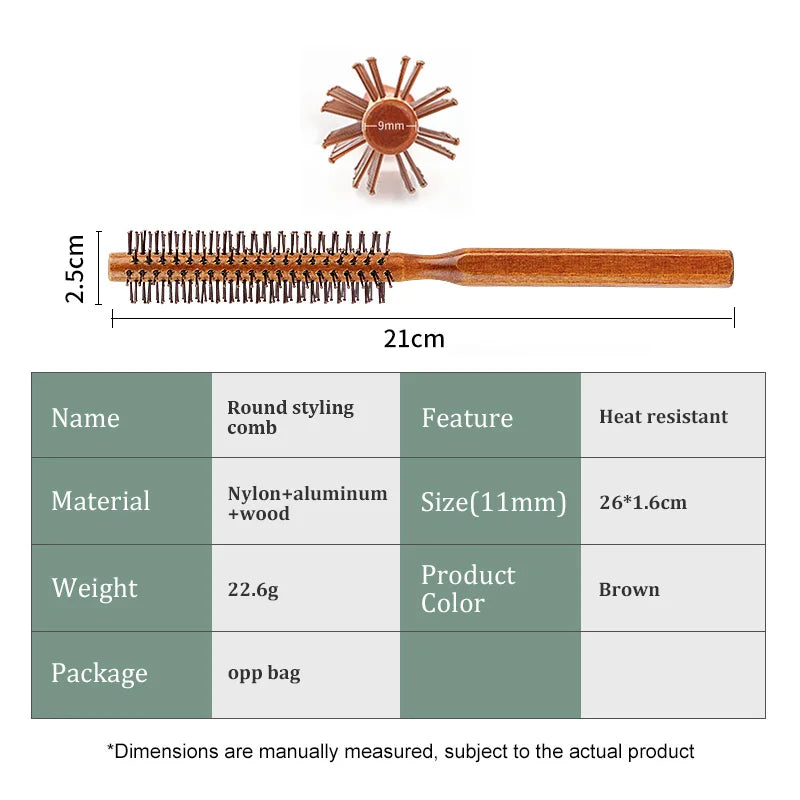1Pcs Wood Handle Round Rolling Brush Straight Twill Hair Comb Boar Bristle Round Barrel Hair Curling Brush Hairdressing Tool