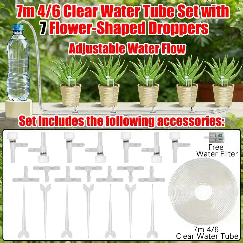 4/7mm Micro Drip Irrigation Kit 2-20m Adjustable Automatic Watering System for Garden Greenhouse Flower Beds Potted Plants