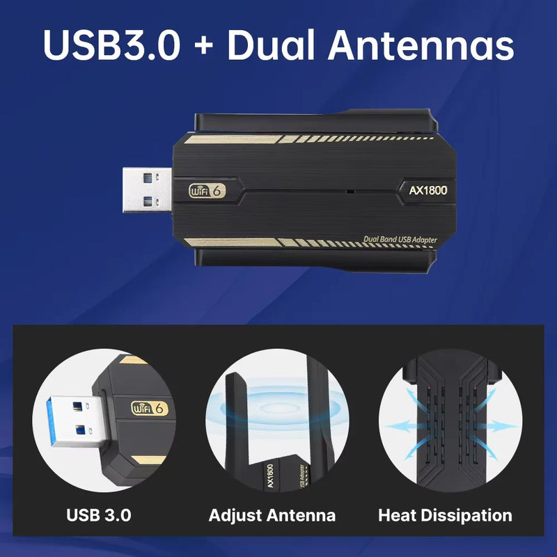 KEBIDUMEI WiFi 6 1800Mbps USB Adapter USB3.0 Dual Band 2.4G/5GHz 802.11AX Dongle Driver Free For - Visuel 5 | SAMAG