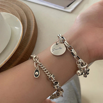 VENTFILLE 925 Sterling Silver Thai Bracelet for Women Vintage Geometric Heart Love Lucky Punk Jewelry Dropship | SAMAG