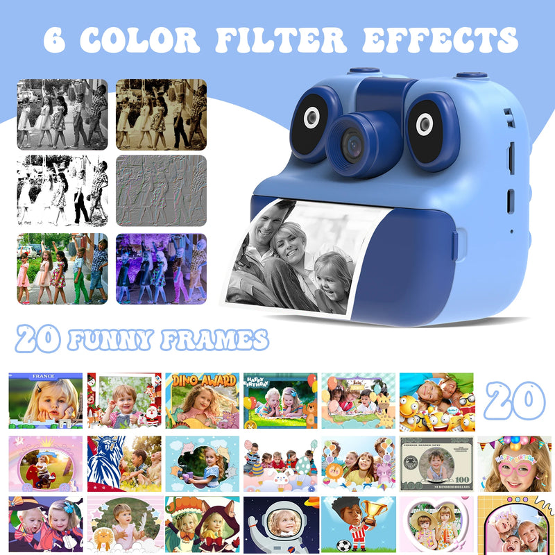 Digital Children Camera Mini Portable Thermal Printer Record Video HD Photography Instant Print Photo Educational Birthday Gifts