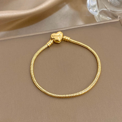 Freetry Trendy Snake Bone Chain Stainless Steel Bracelets for Women Vintage Gold Color Heart Pendant Waterproof | SAMAG
