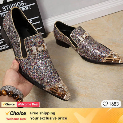 Luxury brand Men shoes glitter gold italian wedding dress | SAMAG