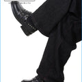 Original niche design buckle strap thick heel loafers men's metal decoration punk round toe leather shoes