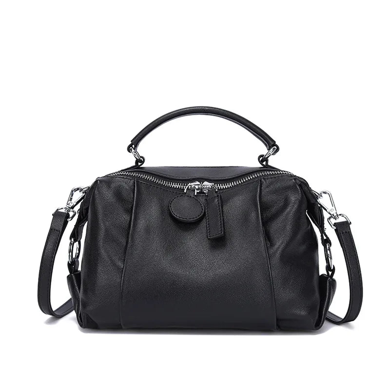 Women's Handbag 2026 New Top Grain Leather Boston Bag Unique Shoulder Crossbody Bag Vintage Commuting Versatile Handheld Tote