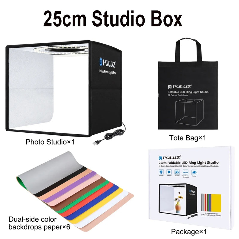 PULUZ Lightbox 80 60 50 40 30cm Photo LED Light Studio Kits 6 12 Color Backgrounds Tabletop Photography Soft Shooting Tent Box