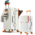 Aluminium Frame Suitcase Front Opening Cabin Luggage with USB Cup Holder Female Trolley Case Male Brake Wheel Travel Suitcase
