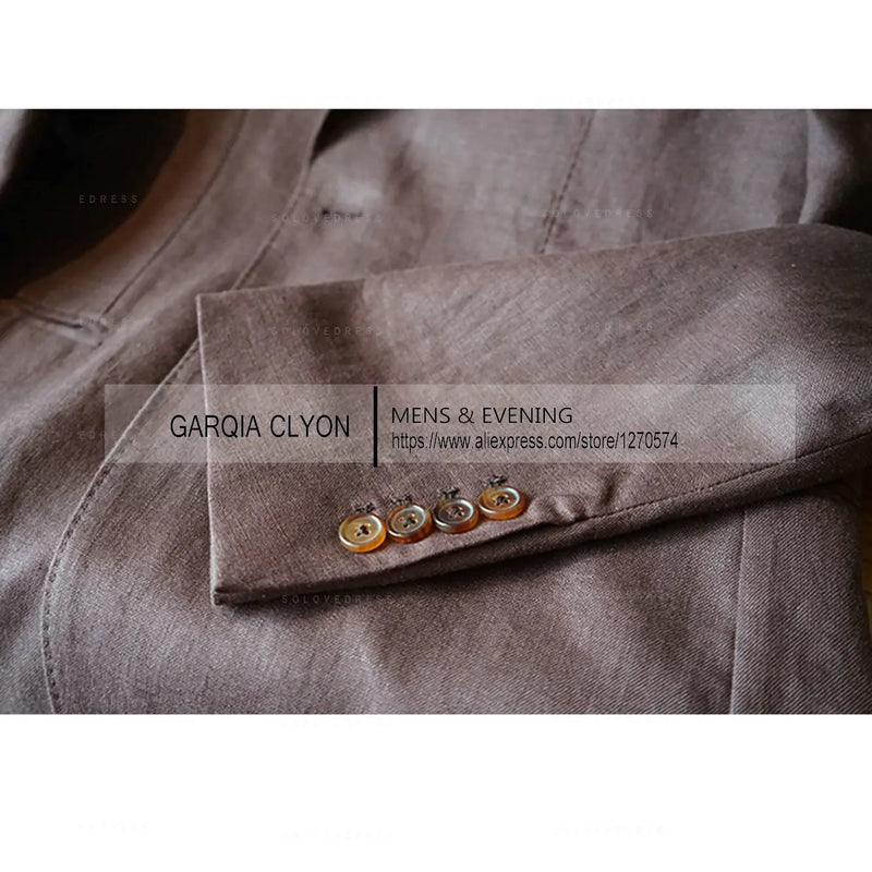 2025 New Casual Men's Suit Jacket Summer Spring Blazer Two Bottom Breathable Cotton Linen Coat 2 Pieces( Jacket+Pants )