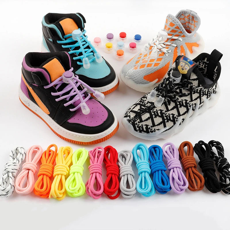 Spring Lock Shoelaces No Tie Shoe Laces Sneakers Round Elastic Shoelace Kid Adult Quick Without Ties Shoestrings Rubber Bands
