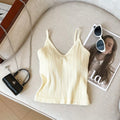 Fashion V Neck Sleeveless Summer Knit Tank Top White Women Black Casual Basic T Shirt Off Shoulder Camis Sexy Backless Crop Tops