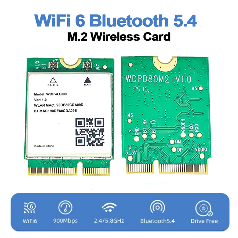 WiFi 6 Bluetooth 5.4 M.2 Network Card WDP - AX900 2.4G&5GHz Wireless Adapter For Laptop Windows 10/11 - Visuel 2 | SAMAG