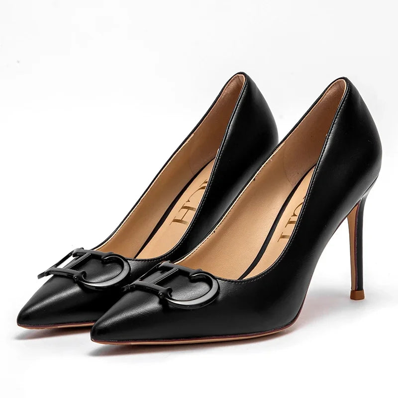C-H Woman shoes  High Heels New Pointed Metal Buckle Party Carnival Women's Shoes 9cm